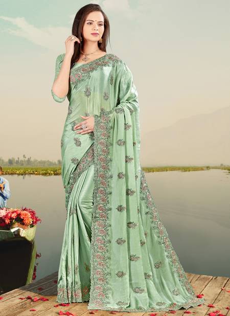 Pista Colour FIRSTCRY Designer Fancy Party Wear Chinon Heavy Resham Embroidery With Stone Work Saree Collection 5215